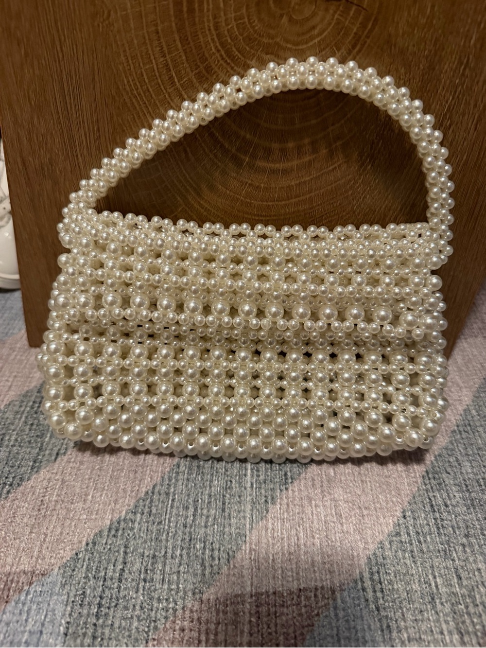 Bloomingdale's Pearl Beaded Cream Clutch
